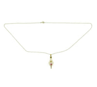 10k Yellow Gold Lavaliere Pendant with Red Glass and Pearl (#J4763)