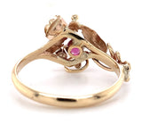 14k Yellow Gold Handwrought Rose Ring with Genuine Natural Ruby Diamond (#J7410)