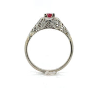 14k White Gold Art Deco .28ct Genuine Natural Ruby Filigree Ring (#J6334)