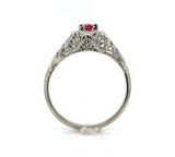 14k White Gold Art Deco .28ct Genuine Natural Ruby Filigree Ring (#J6334)