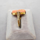 14k Yellow Gold Art Deco Genuine Natural Coral Cameo Ring Size 4.5 (#J705)