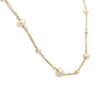 18k Gold Handwrought Antique Chain Necklace with Freshwater Pearls 24" (#J7227)