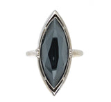 10k White Gold Marquise Navette Genuine Natural Hematite Ring Size 6.25 (#J6286)