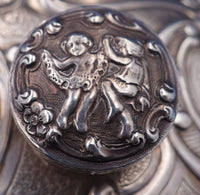 Louis XV Sterling Silver Powder Puff Vanity Base Cupids c1890 Rare Huge (#8376)