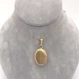 14k Yellow Gold Italian Oval Locket with Engraved Design and 14k Chain (#J6522)