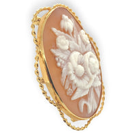 10k Gold Genuine Natural Shell Cameo Brooch Pin of a Bouquet of Flowers (#J6692)
