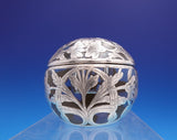 Art Nouveau Silver Overlay Glass Inkwell Chrysanthemum Floral 3 1/2" (#9225)