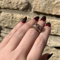 14k Yellow Rosey Gold Retro Synthetic Lab-Created Ruby Dome Ring (#J6311)