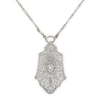 12k and 14k White Gold Genuine Natural Diamond Filigree Pendant w/Chain (#J7189)