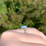 10k Gold Genuine Natural Turquoise Ring w/ Rose and Green Gold Flowers (#J6565)
