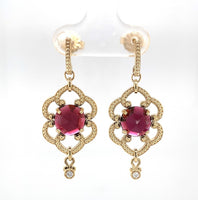 14k Yellow Gold 5 Carat TW Genuine Natural Garnet Double Drop Earrings (#J6321)