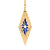 14k Yellow Gold Plique-A-Jour Blue Enamel Genuine Diamond Drop Earrings (#J7363)