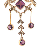 10k Yellow Gold Lavaliere with Seed Pearls and Purple Paste Stones (#J6057)