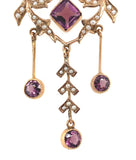 10k Yellow Gold Lavaliere with Seed Pearls and Purple Paste Stones (#J6057)