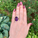 18k Yellow Gold 13.98 Carat Oval Genuine Natural Amethyst Ring Size 7 (#J7373)
