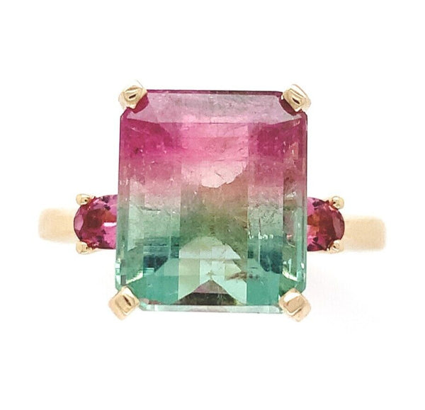 14k Gold 6.71 Carat Bi-Color Watermelon Genuine Natural Tourmaline Ring (#J6532)