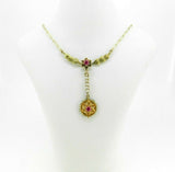 14k Gold Victorian Lavaliere Necklace Red Paste/Glass Stones Seed Pearls #J4514