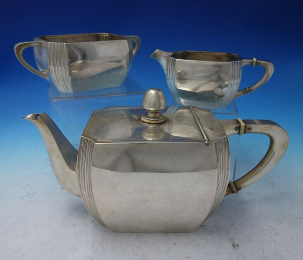 Vincenz Carl Dub Austrian .800 Silver Tea Set 3pc Art Deco Style (#5391)