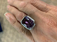 18k Gold Filigree Art Deco Large 9 Carat Genuine Natural Amethyst Ring (#J5267)