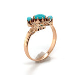 10k Rose Gold 3 Stone Genuine Natural Turquoise Ring Size 5.5 Jewelry (#J6359)