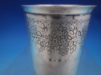 French .950 Sterling Silver Beaker / Cup Stamped Wide Boarder of Flowers (#6707)