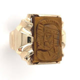 10k Gold Genuine Natural Tiger's Eye Men's Double Warrior Cameo Ring (#J6221)