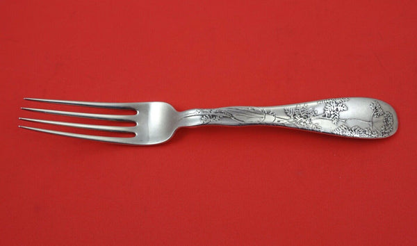 Lap Over Edge Acid Etched By Tiffany Sterling Dinner Fork w/ bird on branch 8"