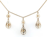 10k Gold Victorian Three Drop Genuine Natural Diamond Lavaliere Necklace #J6164