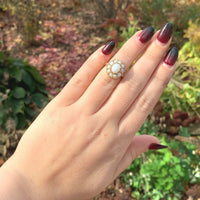 14k Yellow Gold Genuine Natural Opal Ring with an Oval Halo or Rosette (#J6454)