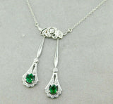 18k White Gold Fancy Drop Genuine Natural Emerald and Diamond Necklace (#J4719)