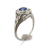 18k Gold Filigree Ring with .57ct Genuine Natural Sapphire Art Deco (#J6405)