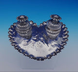 Edward Brown English Sterling Silver Inkwell Set w/Heart Shaped Tray 3pc (#3195)