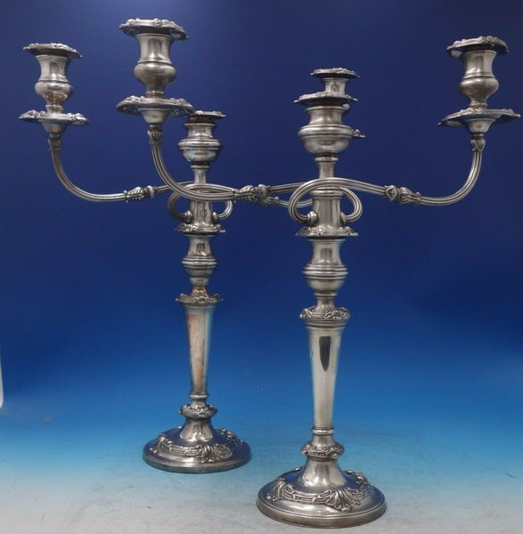 Silver on Copper Candelabra Pair Three-Light 20 inch #6449
