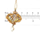 14k Yellow Gold Pearl Lily of the Valley Art Nouveau Pendant Jewelry (#J6160)