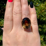 18k Ring with Large Oval Genuine Natural Smoky Quartz Size 6.75 (#J6606)