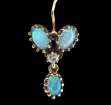 14k Yellow Gold Genuine Natural Opal Diamond Drop Earrings w/Lively Color #J7297