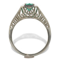 18k White Gold Filigree Art Deco .39ct Genuine Natural Emerald Ring (#J7199)