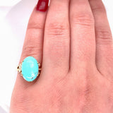 Vintage 14k Genuine Natural Turquoise Ring Hand Wrought with Flowers (#J5744)