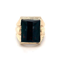 10K Yellow Gold Men's Rectangular Genuine Natural Bloodstone Ring (#J5677)