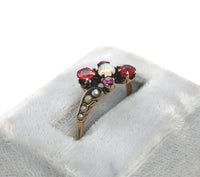 10k Gold Opal, Synthetic Lab-Created Ruby/Paste, and Pearl Victorian Ring #J6290