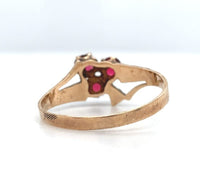 10k Yellow Gold Victorian Synthetic Lab-Created Ruby/Paste Clover Ring (#J6291)