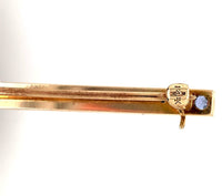 14k Gold Genuine Montana Sapphire Bar Pin w/Gillouche Engraving (#J6877)