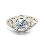 14k White Gold Art Deco .78ct Genuine Natural Diamond Filigree Ring GIA (#J5194)