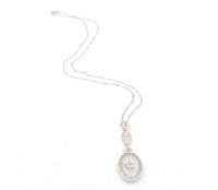 10k Gold Filigree Genuine Natural Rock Crystal Diamond Pendant w/Chain (#J6501)