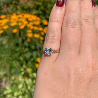 10k Rose Gold 1.07 Carat Genuine Natural Aquamarine Ring with Flowers (#J6773)