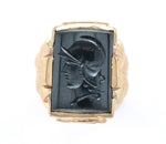 10k Yellow Gold Men's Hematite Warrior Intaglio Ring Size 10 Jewelry (#J6342)
