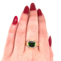 3.73ct Green Genuine Natural Tourmaline 14k Yellow Gold Men's Ring (#J5766)