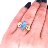 14k Yellow Gold Art Nouveau 3 Carat Genuine Natural Black Opal Ring (#J5332)