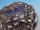 Sterling Silver Hand Mirror with Iris Poppy Chrysanthemum Floral Motif (#9298)
