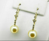 14k Yellow Gold 9.5mm Golden South Sea Pearl Dangle Earrings (#J4615)